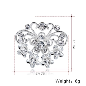 Elegant butterfly and floral brooch with silver alloy and sparkling rhinestones 3.4cm