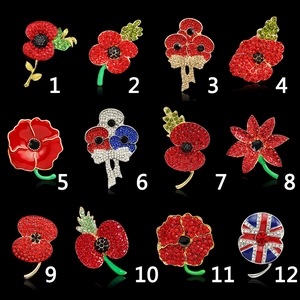 Vintage Alloy Red Poppy Flower Brooch For Women Memorial Remembrance Day Rhinestone Enamel Floral Badge Pin Accessory Gift