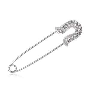 Elegant silver safety pin brooch with sparkling rhinestones for couple sweater styling