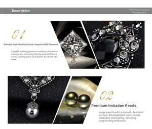 Macro detail of vintage style brooch featuring black faceted gem and sparkling rhinestones