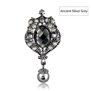 Vintage Baroque Alloy Crystal Rhinestone Brooch Pin With Artificial Pearl Dangle Formal Banquet Women Men Jewelry Pendant For Sweater Chain