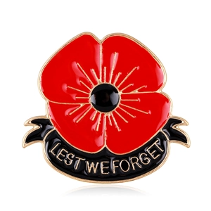 Remembrance Red Poppy Brooch Lest We Forget Ribbon Memorial Flower Pin Alloy Rhinestone Enamel Brooch Badge For Women Jewelry
