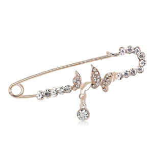 Luxurious Rose Gold Butterfly Safety Pin Brooch Full Rhinestone Inlaid Scarf Buckle For Women Elegant Jewelry Accessory