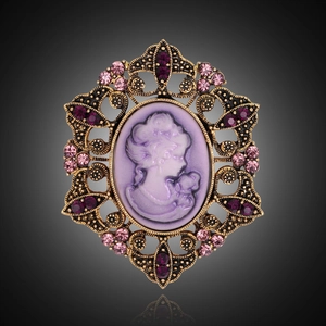 Vintage Victorian Cameo Brooch Pin Alloy Rhinestone Portrait Lady Figure Scarf Clip For Women Classical Jewelry Gift