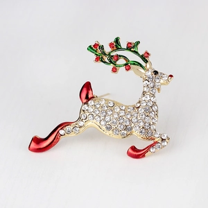 Broche de renne de Noël étincelante avec émail coloré et placage à l'or brillant
