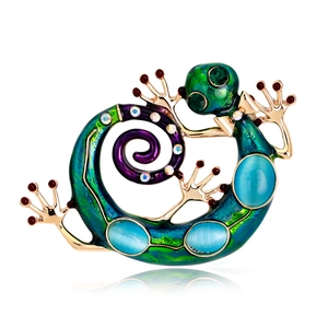 Broche Lézard Gecko en Alliage Émaillé Vintage pour Femmes Hommes Strass Colorés Pierre Oeil de Chat Bijoux Animaux