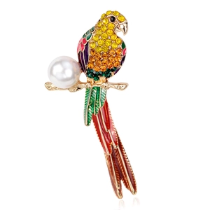 Luxus Legierung Papagei Brosche Mit Bunten Strasssteinen Und Großer Künstliche Perle Emaille Vogel Tier Anstecknadel Für Damen Party Schmuck