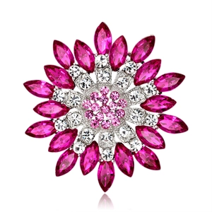 Eleganter Sonnenblumen-Anstecker aus Silber mit rosa und rosaroten Kristallen im Design