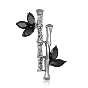 Élégante Broche en Alliage de Bambou Sertie de Strass Épingle Feuille pour Femme Robe Quotidienne Banquet Bureau Bijoux de Mode