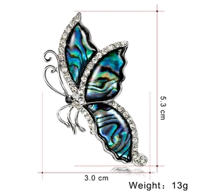 Detailed view of the colorful butterfly brooch dimensions with size and weight annotations