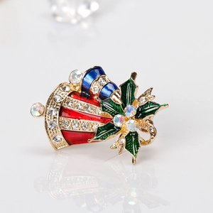 Broche de Noël élégante en forme de cloche avec émail coloré et strass brillants