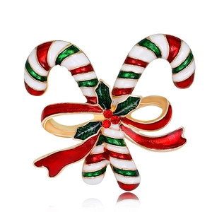 Weihnachten Zuckerstange Brosche Legierung Emaille Strass Schleife Stechpalmenblatt Festlicher Schmuck Für Damen Feiertag Party Geschenk