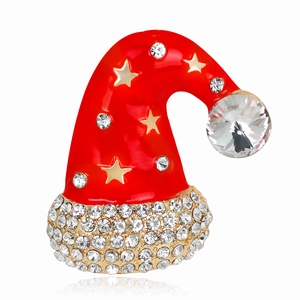 Fashion Alloy Rhinestone Enamel Christmas Hat Brooch For Women Cute Santa Hat Pin Corsage Jewelry Xmas Party Accessory
