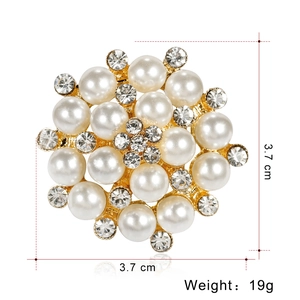 Elegante spilla di perle in lega dorata con strass, 3,7 cm per accessori moda femminile