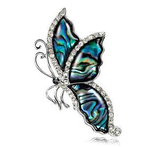 Vintage Alloy Butterfly Brooch For Women With Abalone Shell Inlay And Rhinestones Silver Plated Insect Pin Jewelry Gift