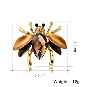Eleganter Gold-Bienen-Anstecker mit braunem Kristall und Bernsteinflügeln, 3,8 cm x 3,2 cm
