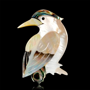 Broche oiseau vintage pour femme avec incrustation de nacre naturelle et nacre abalone