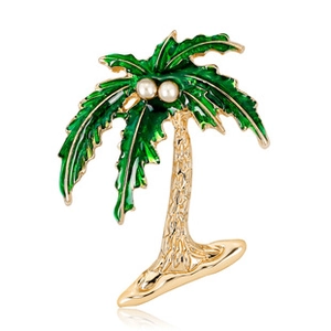 Détail de la broche palmier tropical avec émail vert et perles blanches
