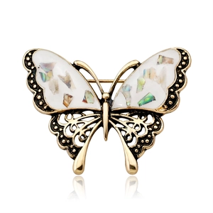 Vintage Alloy Butterfly Brooch With Iridescent Shell Inlay For Women Western Fashion Insect Animal Lapel Pin Jewelry Accessory