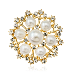 Élégante Broche Fleur en Alliage Pour Femmes Avec Künstliche Perles Blanches Et Strass Étincelants Broche Bijou Forme Flocon De Neige
