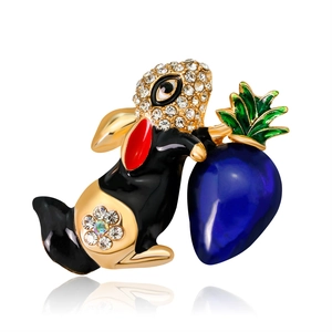 Broche Lapin en Alliage de Strass à la Mode pour Femmes Dessin Animé Animal Goutte d'Huile Émail Épingle Élégant Accessoire de Vêtements Bijoux Cadeau