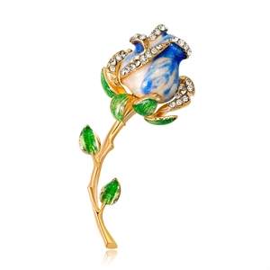 Broche Rose en Alliage Élégante Avec Ornement en Émail et Strass Corsage Floral à la Mode pour Femmes Bijoux de Fête