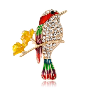 Vintage Alloy Bird Brooch With Colorful Enamel Rhinestone Animal Lapel Pin For Suit Dress Accessory Women Jewelry Gift