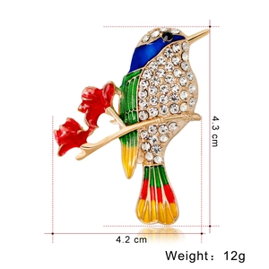 Colorful bird brooch with enamel and crystals for suits, 4.3cm by 4.2cm, weighing 12g