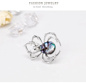 Détail de la broche araignée avec nacre d'abalone et cristaux sur miroir blanc