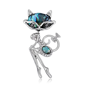 Broche Renard en Alliage Plaqué Argent Vintage Avec Coquille d'Abalone Strass Bijoux Animaux Mignons Accessoires de Mode Cadeau Pour Femmes