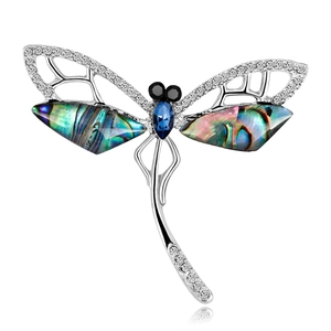 Vintage Alloy Abalone Shell Dragonfly Brooch For Women Exquisite Rhinestone Animal Breastpin Retro Insect Jewelry Gift