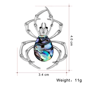 Broche araignée tendance avec nacre d'abalone et strass, taille 4,0 cm x 3,4 cm