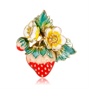 Broche Fraise en Émail Alliage de Mode Avec Fleur en Strass pour Femmes Broche Corsage de Fruits Doux Cadeau Bijoux