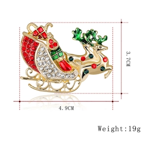 Détails de broche traîneau de Noël avec strass et émail, dimensions 4,9 cm x 3,7 cm