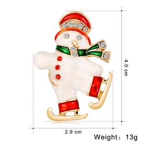 Weihnachtsschneemann-Eislaufbrosche mit weißen Strasssteinen und roter Emaille
