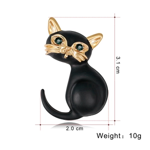 Süße schwarze Katzenbrosche aus Legierung mit grünen Augen und Goldrand, 3.1x2.0 cm