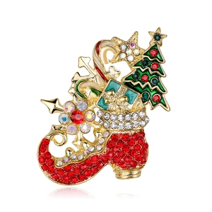 Spilla a Stivale di Natale in Lega Vintage Con Strass Colorati Spilla a Stivale in Smalto Festivo Regalo Gioielli Donna