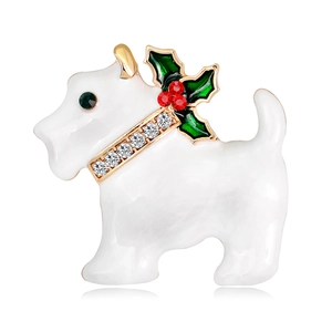 Broche Chien Scottie de Noël Alliage Émail Strass Animal Épingle de Revers pour Femmes Bijoux de Vacances Cadeau