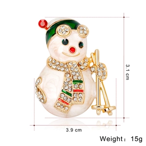 Süße Cartoon-Schneemann-Brosche mit bunten Strasssteinen und Vergoldung für Weihnachten