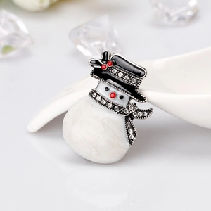 Charming snowman brooch with white enamel, black crystal hat and festive red scarf accents