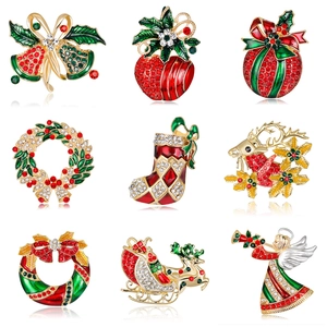Feestelijke Kerstbroche Legering Strass Emaille Eland Bel Laars Krans Kerstman Engel Speld Voor Dames Feest Decoratie Cadeau