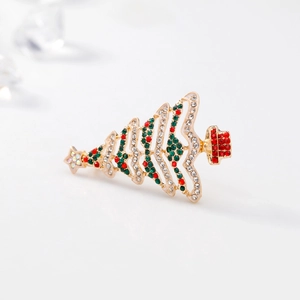 Spilla alla moda a forma di albero di Natale con strass colorati su base dorata