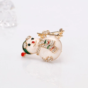 Charming enamel Christmas snowman brooch with sparkling crystals and gold plating