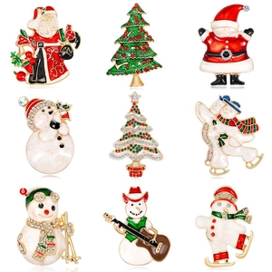 Vintage Weihnachts-Brosche aus Legierung mit Strass und Emaille Weihnachtsmann Tannenbaum Schneemann Pin Damen Festlicher Schmuck