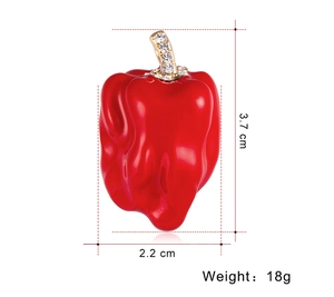 Vue détaillée de la broche poivron rouge avec dimensions 3,7 cm et poids 18 g