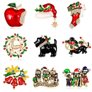 Weihnachten Emaille Brosche Pins Für Damen Legierung Strass Rentier Weihnachtsmütze Apfel Hund Geformt Festlich Party Schmuck Geschenke