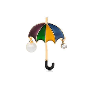 Creative Umbrella Shape Brooch Pin With Alloy Enamel Faux Artificial Pearl Rhinestone For Women Fashion Suit Coat Jewelry Accessories