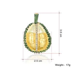 Exaggerated durian fruit brooch with dimensions of 3.6cm by 2.5cm and 17g weight