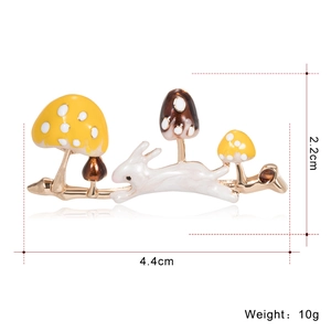 Cute bunny and mushroom alloy brooch with golden finish and fine enamel detailing