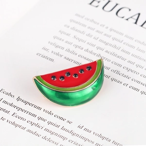 Minimalist enamel watermelon brooch in gold alloy with red and green dripping oil and rhinestones